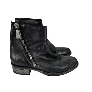 Frye Demi Metallic Black Zipper Leather Ankle Boots